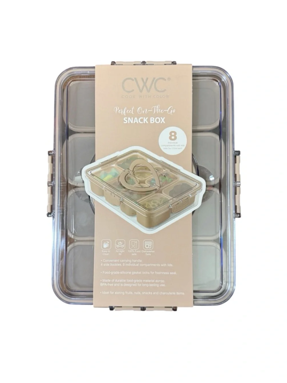 CVC COOK W COLOR Taupe Snack Box - 8-Compartment On-the-Go Storage NEW
